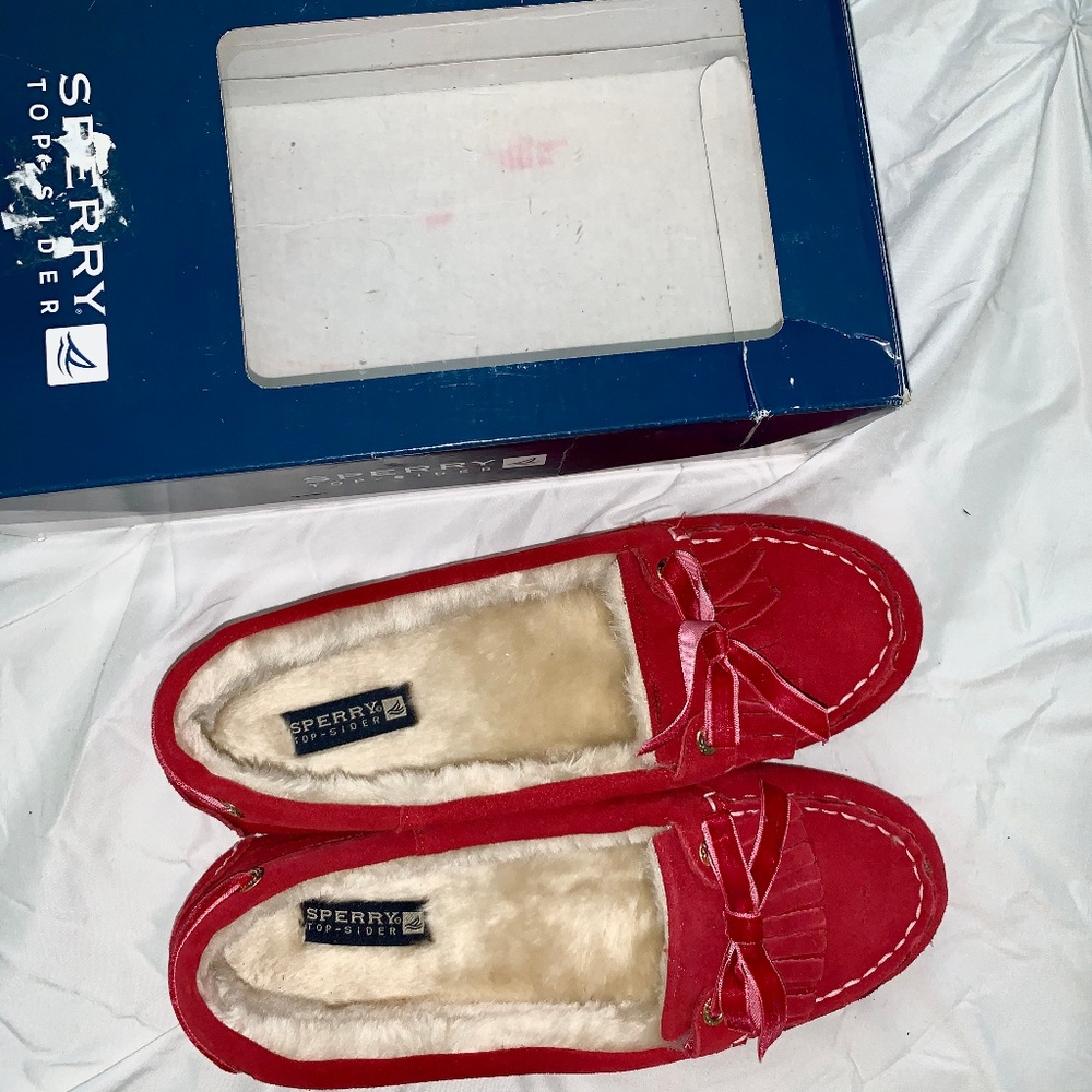 NWT Sperry Top Sider Suede Fur Moccasin Slippers